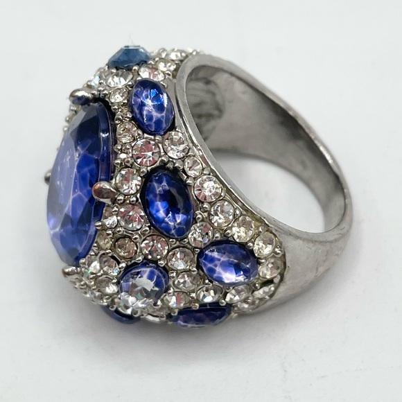 Vintage Arnold Scassi Blue Rhinestone Silver Cocktail Ring